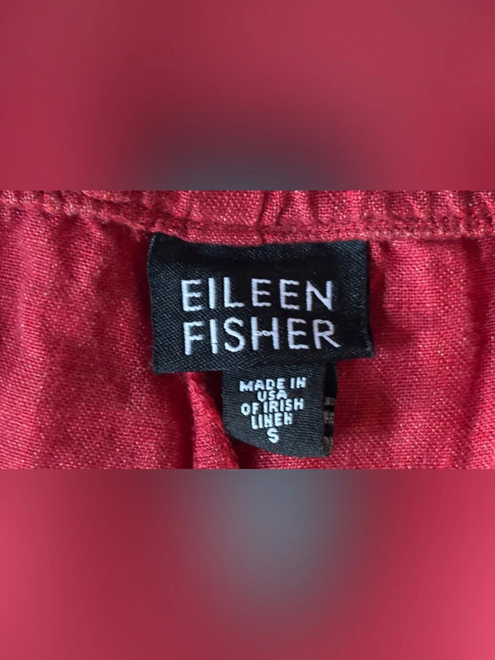 Eileen Fisher Women’s S Red Irish Linen Pull-On Pants Elastic Waist Made in USA